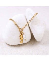 Stainless Steel Jewelry: Επίχρυσο Βραχιόλι - Μεταλλικός Ιππόκαμπος Επίχρυσο βραχιόλι αλυσίδα από ανοξείδωτο ατσάλι με ιππόκαμπο και καλλιεργημένο μαργαριτάρι