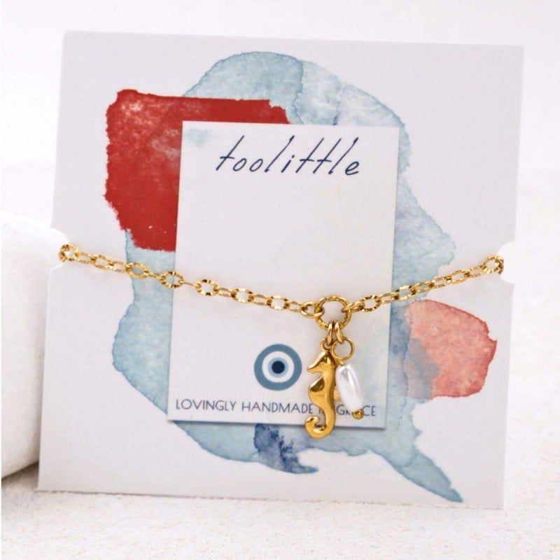 Stainless Steel Jewelry: Επίχρυσο Βραχιόλι - Μεταλλικός Ιππόκαμπος Επίχρυσο βραχιόλι αλυσίδα από ανοξείδωτο ατσάλι με ιππόκαμπο και καλλιεργημένο μαργαριτάρι