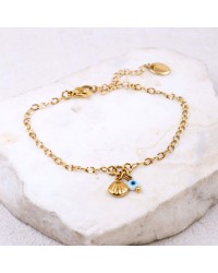 Stainless Steel Jewelry: Επίχρυσο Βραχιόλι - Κοχύλι & Ματάκι Επίχρυσο βραχιόλι αλυσίδα από ανοξείδωτο ατσάλι με κοχύλι και ματάκι