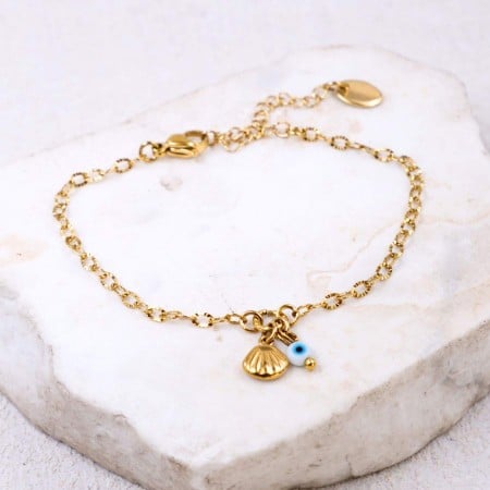 Stainless Steel Jewelry: Επίχρυσο Βραχιόλι - Κοχύλι & Ματάκι