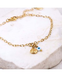 Stainless Steel Jewelry: Επίχρυσο Βραχιόλι - Κοχύλι & Ματάκι Επίχρυσο βραχιόλι αλυσίδα από ανοξείδωτο ατσάλι με κοχύλι και ματάκι