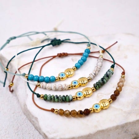 Μακραμέ Βραχιόλι με Μάτι 24Κ & Κοχύλι | Επιλογή Χρώματος