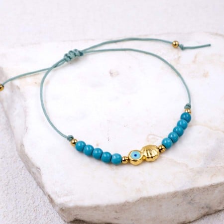 Μακραμέ Βραχιόλι με Μάτι 24Κ & Κοχύλι | Επιλογή Χρώματος