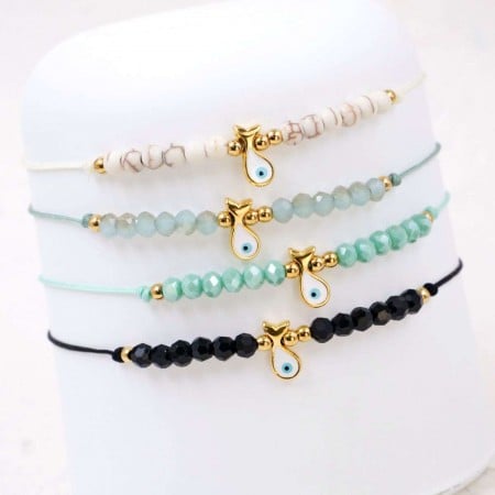 Βραχιόλι με Μεταλλικό Ψάρι & Μάτι από Σμάλτο| Επιλογή Χρώματος