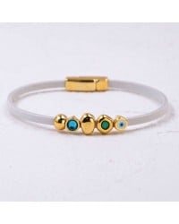Evil Eye & Crystals Leather Bracelet | Handmade Handmade leather bracelet with gold-plated enamelled evil eye