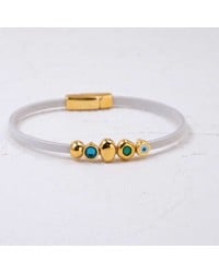 Evil Eye & Crystals Leather Bracelet | Handmade Handmade leather bracelet with gold-plated enamelled evil eye