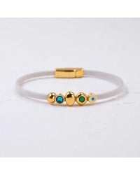 Evil Eye & Crystals Leather Bracelet | Handmade Handmade leather bracelet with gold-plated enamelled evil eye