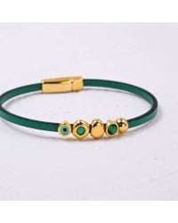 Evil Eye & Crystals Leather Bracelet | Handmade Handmade leather bracelet with gold-plated enamelled evil eye