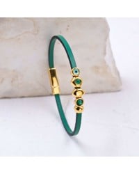 Evil Eye & Crystals Leather Bracelet | Handmade Handmade leather bracelet with gold-plated enamelled evil eye