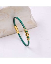 Evil Eye & Crystals Leather Bracelet | Handmade Handmade leather bracelet with gold-plated enamelled evil eye