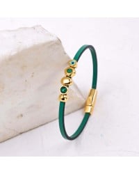 Evil Eye & Crystals Leather Bracelet | Handmade Handmade leather bracelet with gold-plated enamelled evil eye