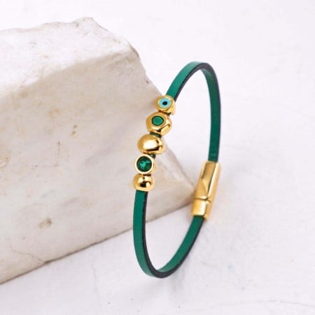 Δερμάτινο Βραχιόλι Μάτι & Κρύσταλλα | Χειροποίητο