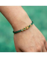 Evil Eye & Crystals Leather Bracelet | Handmade Handmade leather bracelet with gold-plated enamelled evil eye