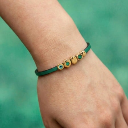 Δερμάτινο Βραχιόλι Μάτι & Κρύσταλλα | Χειροποίητο