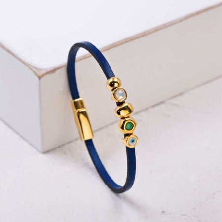 Δερμάτινο Βραχιόλι Μάτι & Κρύσταλλα | Χειροποίητο