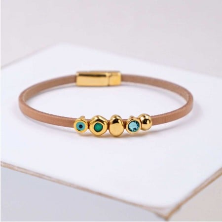 Δερμάτινο Βραχιόλι Μάτι & Κρύσταλλα | Χειροποίητο