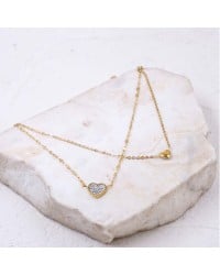 Stainless Steel Jewelry: Διπλό Επίχρυσο Βραχιόλι με Καρδιές Επίχρυσο βραχιόλι αλυσίδα από ανοξείδωτο ατσάλι με μεταλλικές καρδιές και στρας