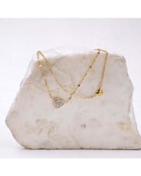 Stainless Steel Jewelry: Διπλό Επίχρυσο Βραχιόλι με Καρδιές Επίχρυσο βραχιόλι αλυσίδα από ανοξείδωτο ατσάλι με μεταλλικές καρδιές και στρας