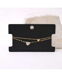 Stainless Steel Jewelry: Διπλό Επίχρυσο Βραχιόλι με Καρδιές Επίχρυσο βραχιόλι αλυσίδα από ανοξείδωτο ατσάλι με μεταλλικές καρδιές και στρας