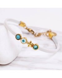 Handcrafted Bracelet | Evil Eye, Starfish & Crystals Handcrafted Leather Bracelet with Gold-Plated Enamel Evil Eye, Starfish & Crystals