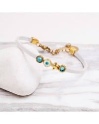Handcrafted Bracelet | Evil Eye, Starfish & Crystals Handcrafted Leather Bracelet with Gold-Plated Enamel Evil Eye, Starfish & Crystals