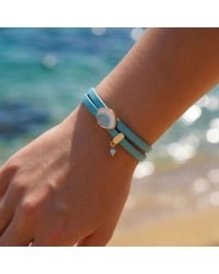 Double-wrapped Leather Bracelet - Enamelled Evil Eye Leather bracelet with Enamelled Evil Eye and metal parts in gold-plating
