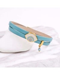 Double-wrapped Leather Bracelet - Enamelled Evil Eye Leather bracelet with Enamelled Evil Eye and metal parts in gold-plating