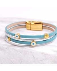 Handmade Leather Bracelet with Sea Elements & Evil Eye Charms Handmade Leather Bracelet with Sea Elements & Evil Eye Charms