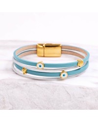 Handmade Leather Bracelet with Sea Elements & Evil Eye Charms Handmade Leather Bracelet with Sea Elements & Evil Eye Charms