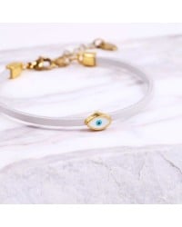 Handcrafted Bracelet | Enamelled Evil Eye Handcrafted Leather Bracelet with Gold-Plated Enamel Evil Eye