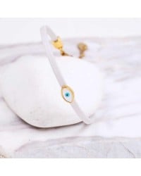 Handcrafted Bracelet | Enamelled Evil Eye Handcrafted Leather Bracelet with Gold-Plated Enamel Evil Eye