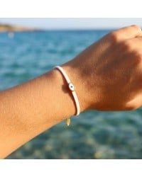 Handcrafted Bracelet | Enamelled Evil Eye Handcrafted Leather Bracelet with Gold-Plated Enamel Evil Eye