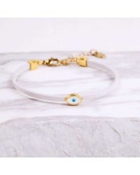 Handcrafted Bracelet | Enamelled Evil Eye Handcrafted Leather Bracelet with Gold-Plated Enamel Evil Eye