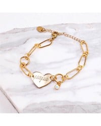 Mama Chain Bracelet | Plexiglass Heart & Evil Eye Gold-plated chain bracelet for mum with plexiglass engraved heart and evil eye