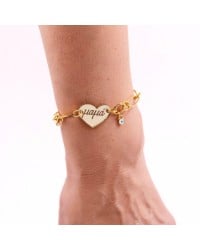Mama Chain Bracelet | Plexiglass Heart & Evil Eye Gold-plated chain bracelet for mum with plexiglass engraved heart and evil eye