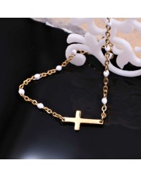 Stainless Steel Jewelry: Επίχρυσο Βραχιόλι Αλύσιδα με Σταυρό Επίχρυσο βραχιόλι αλυσίδα από ανοξείδωτο ατσάλι με μεταλλικό σταυρό