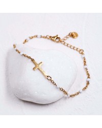 Stainless Steel Jewelry: Επίχρυσο Βραχιόλι Αλύσιδα με Σταυρό Επίχρυσο βραχιόλι αλυσίδα από ανοξείδωτο ατσάλι με μεταλλικό σταυρό