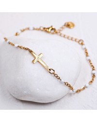 Stainless Steel Jewelry: Επίχρυσο Βραχιόλι Αλύσιδα με Σταυρό Επίχρυσο βραχιόλι αλυσίδα από ανοξείδωτο ατσάλι με μεταλλικό σταυρό
