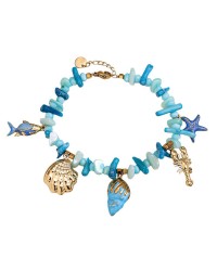 Stainless Steel Jewelry: Καλοκαιρινό Βραχιόλι με Κοχύλια & Κοράλλια Επίχρυσο βραχιόλι από ανοξείδωτο ατσάλι με θαλασσινά στοιχεία