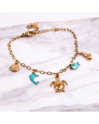 Stainless Steel Jewelry: Καλοκαιρινό Βραχιόλι με Χελώνα & Καλλιεργημένο Μαργαριτάρι Επίχρυσο βραχιόλι από ανοξείδωτο ατσάλι με θαλασσινά στοιχεία και καλλιεργημένο μαργαριτάρι