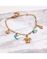 Stainless Steel Jewelry: Καλοκαιρινό Βραχιόλι με Χελώνα & Καλλιεργημένο Μαργαριτάρι Επίχρυσο βραχιόλι από ανοξείδωτο ατσάλι με θαλασσινά στοιχεία και καλλιεργημένο μαργαριτάρι