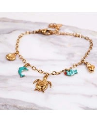 Stainless Steel Jewelry: Καλοκαιρινό Βραχιόλι με Χελώνα & Καλλιεργημένο Μαργαριτάρι Επίχρυσο βραχιόλι από ανοξείδωτο ατσάλι με θαλασσινά στοιχεία και καλλιεργημένο μαργαριτάρι