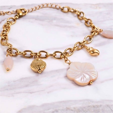 Ανοξείδωτο Ατσάλι: Βραχιόλι Resin Flower & Sea Charms Ανοξείδωτο Ατσάλι: Βραχιόλι Resin Flower & Sea Charms