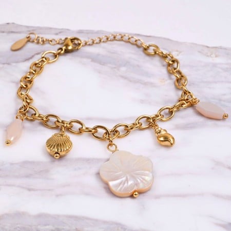 Ανοξείδωτο Ατσάλι: Βραχιόλι Resin Flower & Sea Charms