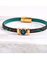 Δερμάτινο Βραχιόλι με Χάραξη και Κρύσταλλο Swarovski | Χειροποίητο Χειροποίητο δερμάτινο βραχιόλι με κρύσταλλο Swarovski