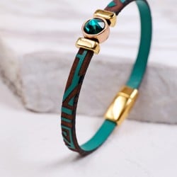Δερμάτινο Βραχιόλι με Χάραξη και Κρύσταλλο Swarovski | Χειροποίητο Χειροποίητο δερμάτινο βραχιόλι με κρύσταλλο Swarovski