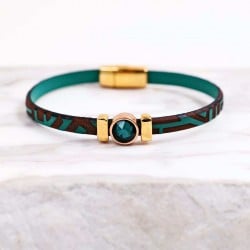 Δερμάτινο Βραχιόλι με Χάραξη και Κρύσταλλο Swarovski | Χειροποίητο Χειροποίητο δερμάτινο βραχιόλι με κρύσταλλο Swarovski