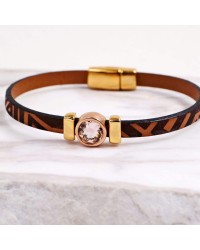 Δερμάτινο Βραχιόλι με Χάραξη και Κρύσταλλο Swarovski | Χειροποίητο Χειροποίητο δερμάτινο βραχιόλι με κρύσταλλο Swarovski