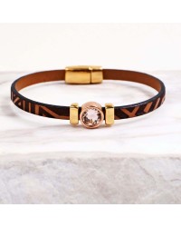 Δερμάτινο Βραχιόλι με Χάραξη και Κρύσταλλο Swarovski | Χειροποίητο Χειροποίητο δερμάτινο βραχιόλι με κρύσταλλο Swarovski