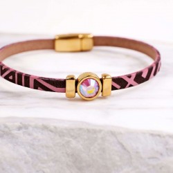 Δερμάτινο Βραχιόλι με Χάραξη και Κρύσταλλο Swarovski | Χειροποίητο Χειροποίητο δερμάτινο βραχιόλι με κρύσταλλο Swarovski